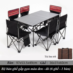 Bộ bàn ghế xếp di động gấp gọn có túi đựng cắm trại dã ngoại 6 ghế 1 bàn