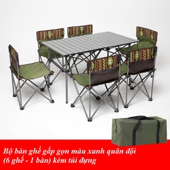 Bộ bàn ghế xếp di động gấp gọn có túi đựng cắm trại dã ngoại 6 ghế 1 bàn
