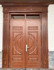 Cửa thép vân gỗ 2 cánh bán nguyệt