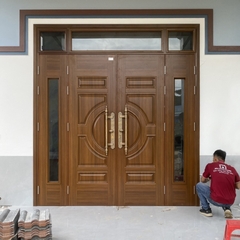 Cửa thép vân gỗ 4 cánh huỳnh bán nguyệt