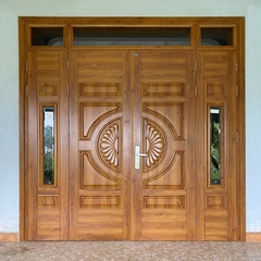 Cửa thép vân gỗ 4 cánh huỳnh hoa cúc