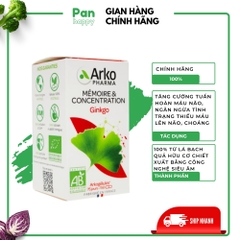 ARKOPHARMA Ginko Tuần Hoàn Máu Não, Cải Thiện Trí Nhớ Từ Lá Bạch Quả Hữu Cơ 150 viên