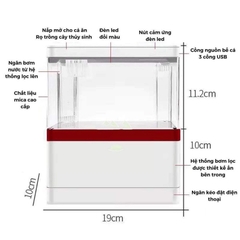 Bể Cá có đèn lọc Mini FISH TANK Để Bàn Làm Việc Đa Chức Năng Hồ Thủy Sinh M9 bằng MICA