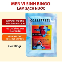 Men Vi Sinh cá koi BINGO 100g làm trong nước, phân huỷ chất thải, hạn chế rêu hồ cá (Hàng Cty)