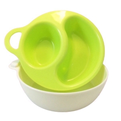 Bộ bát ăn dặm Inomata chia ngăn 2 trong 1 - Xanh