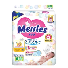 Bỉm - Tã dán Merries size S 82 miếng (4-8kg)