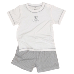 Bộ cài vai Nous cộc kẻ ghi trắng hình gấu 6M