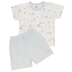 Bộ Nous 9-12M cài thẳng cộc Petit xanh trắng hoạ tiết