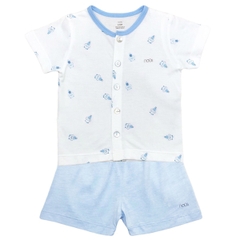 Bộ Nous 3-6M cài thẳng cộc trắng xanh hoạ tiết