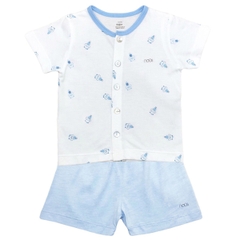 Bộ Nous 9-12M cài thẳng cộc trắng xanh hoạ tiết