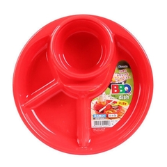 Khay ăn 3 ngăn Inomata kèm khay để cốc, thìa dĩa - Đỏ