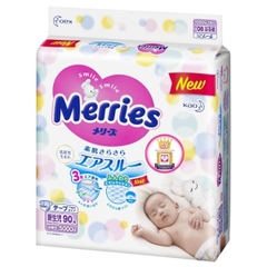 Bỉm - Tã dán Merries size Newborn 90 miếng (dưới 5kg)
