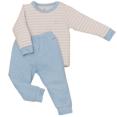 Bộ Nous 18-24M cài vai dài Petit kẻ ghi xanh