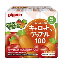 Nước ép Pigeon vị táo, cà rốt, măng tây cho bé từ 5 tháng tuổi 125ml x 3 hộp