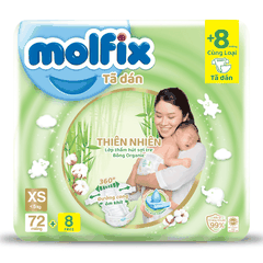 Bỉm - Tã dán Molfix thiên nhiên size XS 72 miếng (dưới 5kg) - (giao bao bì ngẫu nhiên)