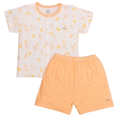 Bộ Nous 9-12M cài thẳng cộc Petit trắng cam đào hoạ tiết