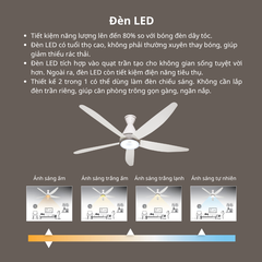 Quạt trần 5 cánh Panasonic F-60GFN (động cơ DC, màu trắng, đèn LED, remote)