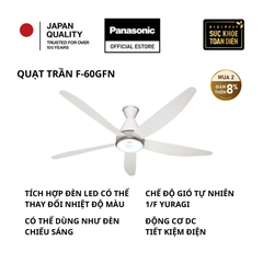 Quạt trần 5 cánh Panasonic F-60GFN (động cơ DC, màu trắng, đèn LED, remote)