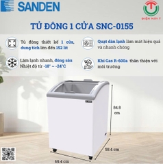 Tủ Đông Cửa Lùa Kính Cong Sanden 152 Lít SNC-0155