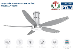 QUẠT TRẦN 5 CÁNH CÓ ĐÈN SUNHOUSE APEX APF7681G