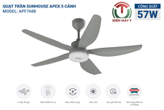QUẠT TRẦN 5 CÁNH CÓ ĐÈN SUNHOUSE APEX APF7688