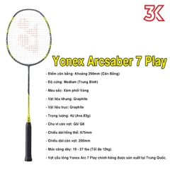 Vợt Cầu Lông Yonex Arcsaber 7 Play 4U 1 khung vợt 1 túi [Chính hãng][bảo hành 3T]