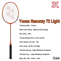 Vợt Cầu Lông Yonex Nanoray 72 Light 5U 1 khung vợt 1 túi [Chính hãng][bảo hành 3T]