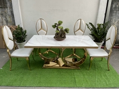 BÀN ĂN MECERDES MẶT ĐÁ CHÂN INOX MẠ VÀNG - BC03