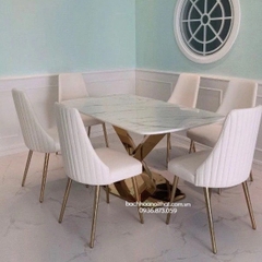 BÀN ĂN MẶT ĐÁ CHÂN INOX MẠ VÀNG - BAMD51