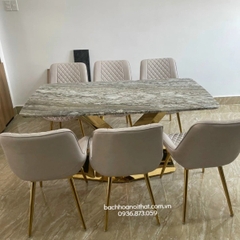 BÀN ĂN MẶT ĐÁ CHÂN INOX MẠ VÀNG - BAMD51