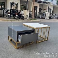 BÀN TRÀ ĐÔI GỖ MDF CHÂN SẮT - BTG19