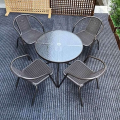 Bàn Tròn Sân Vườn Mặt Kính Chân Sắt - BV26