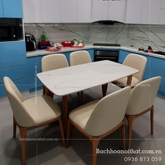 BÀN ĂN CONCORDE MẶT ĐÁ CHÂN GỖ - BAMD90