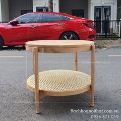 BÀN TRÀ SOFA 2 TẦNG MÂY TRÒN MẶT GỖ - BTG16