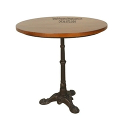 BÀN CAFE CHÂN GANG ĐÚC CỔ ĐIỂN MẶT GỖ - BCF55