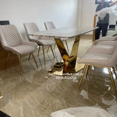 BÀN ĂN MẶT ĐÁ CHÂN INOX MẠ VÀNG - BAMD51