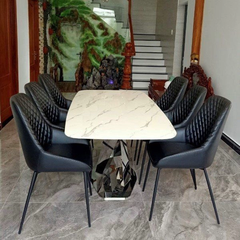 BÀN ĂN MẶT ĐÁ CHÂN X INOX TRẮNG - BAMD96