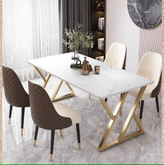 BÀN ĂN MẶT ĐÁ CHÂN INOX MẠ VÀNG - BAMD06