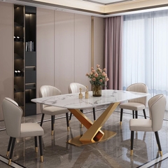 BÀN ĂN MẶT ĐÁ CHÂN INOX MẠ VÀNG - BAMD51