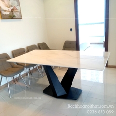 BÀN ĂN MẶT ĐÁ CHÂN CHỮ X - BAMD39