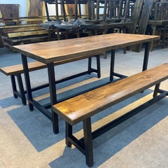 BỘ BÀN GHẾ ĂN GỖ THÔNG CHÂN SẮT
