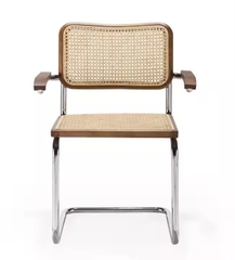 Ghế Inox Khung Gỗ Lưng Mây Có Tay GDM29