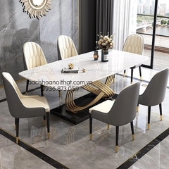 BÀN ĂN MẶT ĐÁ CHÂN INOX NHẬP KHẨU - BAMD119