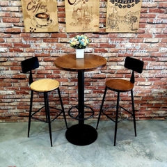BỘ BÀN GHẾ CAFE BAR MẶT GỖ CHÂN SẮT - CF19
