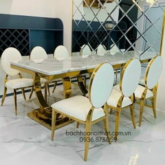 BÀN ĂN MẶT ĐÁ CHÂN INOX NHẬP KHẨU CAO CẤP