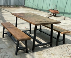 BỘ BÀN GHẾ ĂN GỖ THÔNG CHÂN SẮT