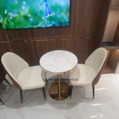 BÀN CAFE MẶT THỦY TINH CHÂN INOX MẠ VÀNG - BCF21