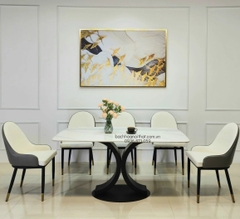 BỘ BÀN ĂN 6 GHẾ MONET MẶT ĐÁ CHÂN SẮT - BBA34