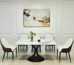 BỘ BÀN ĂN 6 GHẾ MONET MẶT ĐÁ CHÂN SẮT - BBA34