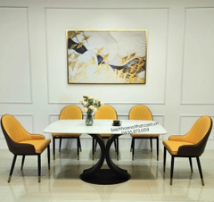 BỘ BÀN ĂN 6 GHẾ MONET MẶT ĐÁ CHÂN SẮT - BBA34